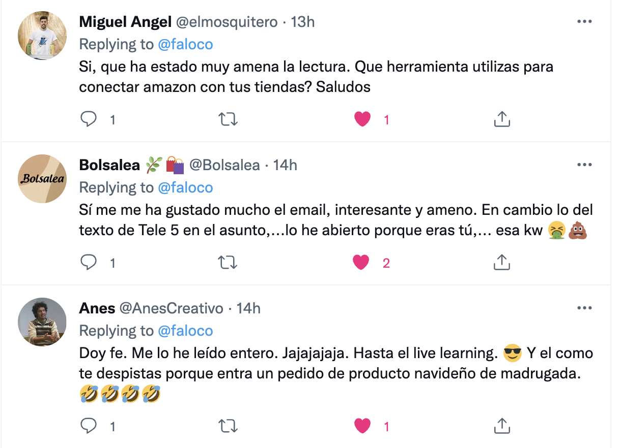twitter reacciones email Ecommaster