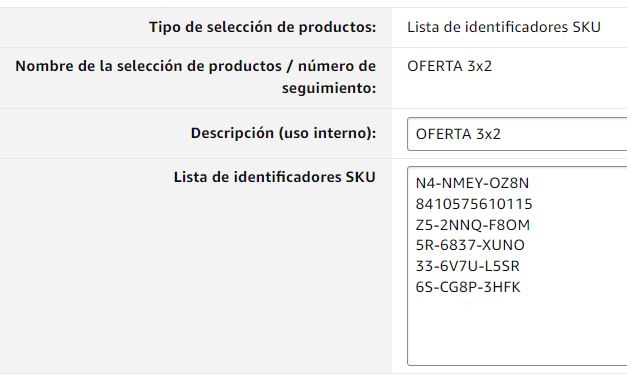 Seleccion-de-Productos-SKUS-Amazon-Promocion-2x1-1 Descuentos, Cupones y Promociones en Amazon para tus Productos: 4 formas de hacerlo
